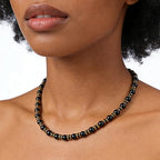 Gemstone Beaded Necklace for Women, Trendy 18K Gold Plated Hematite Natural Stone Bead Choker, Boho Handmade Summer Beach Necklaces for Women Everyday Western Jewelry Gifts - color: 02-black