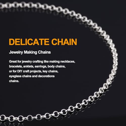 KYUNHOO 5 Meters Small Circle Chain for Jewelry Making Silver Plated Necklace Chains Bulk with Jewelry Connectors for Handcraft DIY - color: Circle Silver