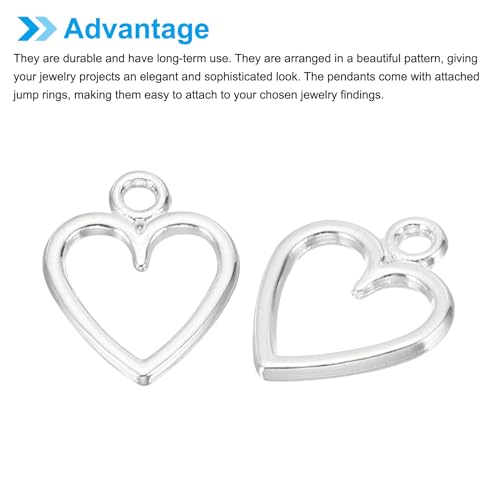 PATIKIL Heart Charm, 100Pcs Mini Heart Circle Pendant Charm Bulk for Jewelry Making Earrings Necklace Wedding Crafts - color: Silvery