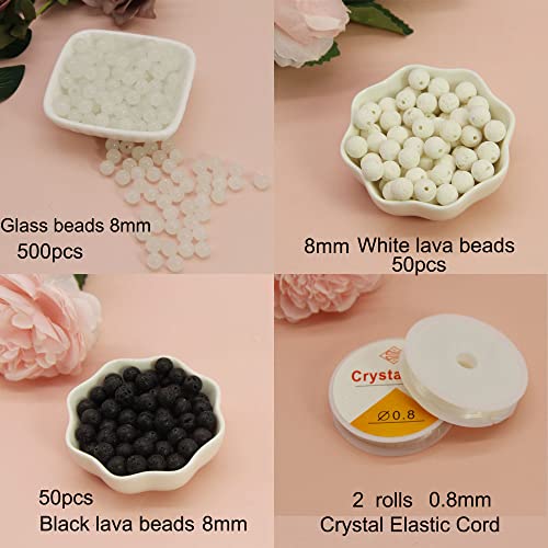 600PCS 8mm White Glass Round Beads Bulk-Imitative Jade Beads-Bracelet Loose Beads for Jewelry Making Earring, Necklaces, and DIY Crafts - size: 8mm White