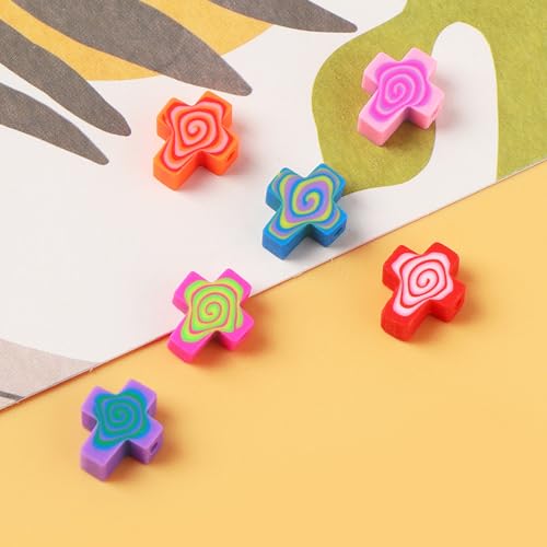 100 Pcs Polymer Clay Beads Mixed Heishi Spacer Beads Supplies for DIY Bracelet Earring Necklace Jewelry Making (Cross) - color: Cross