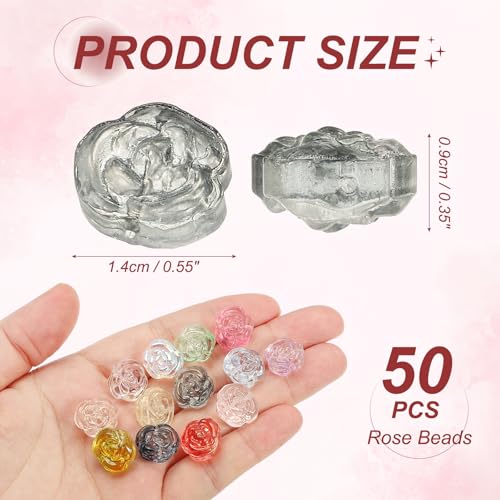 uxcell 50 Pcs Rose Beads, 0.55" Glass Flower Rose Charm Carved Loose Spacer Crystal Craft Beads for DIY Jewelry Making Bracelet Beading Projects Supplies, Black - color: Black