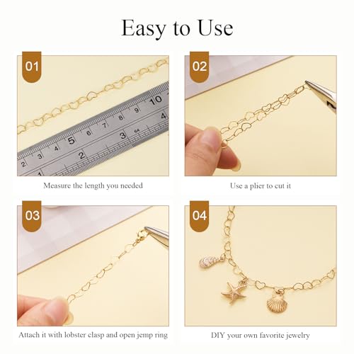 Jabogrii 5 Meters Gold Stainless Steel Jewelry Making Chain Spool Craft Heart Chain Bulk for Jewelry Making - color: Hollow Heart Gold