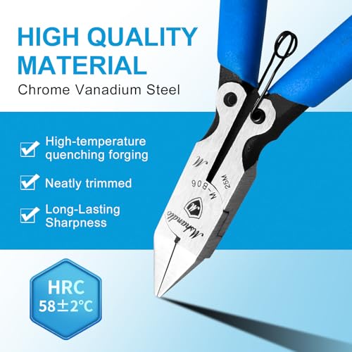 5" Flush Cutter Wire Cutters, Ultra-Sharp Precision Side & Diagonal Cutting Pliers with Spring, Chrome Vanadium Steel Wire Snips for Electronics, Model, Floral, Plastic & Soft Wire