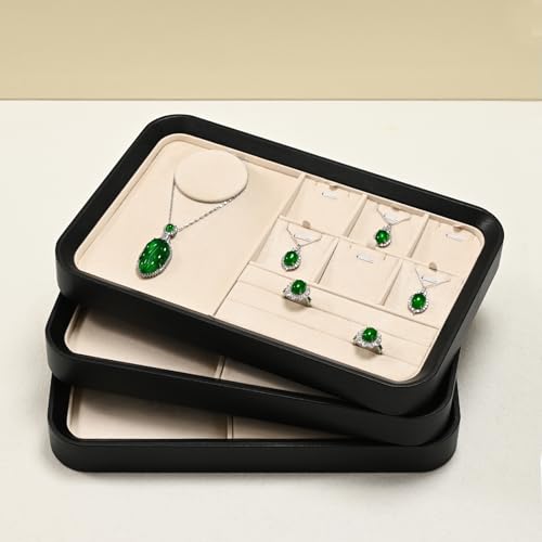 Oirlv Jewelry Display Tray for Vendors Velvet Jewelry Tray with Compartments for Rings and Necklaces(Beige) - color: Beige P21703
