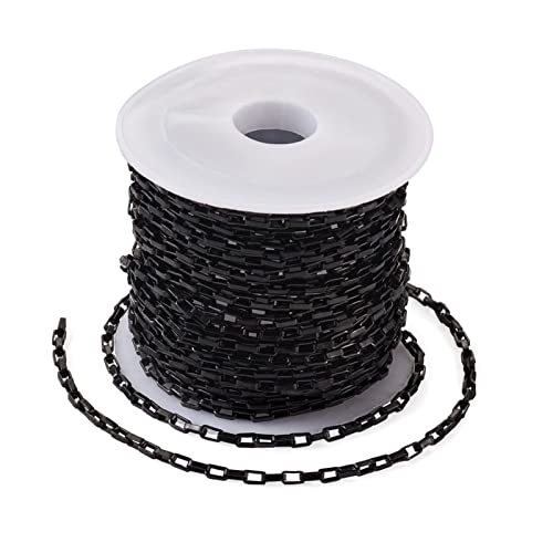 Pandahall 16.4 Feet Stainless Steel Rectangle Jewelry Cable Chains 4x2x1mm Unwelded Venetain Chains Box Chains with Spool for DIY Jewelry Making(Black)