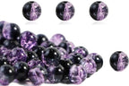 100Pcs 10mm Crackle Glass Beads for Jewelry Making - Round Spacer Crystal Beads Bulk, DIY Craft Supplies for Necklace Bracelet Earrings (Purple Black) - color: Purple Black