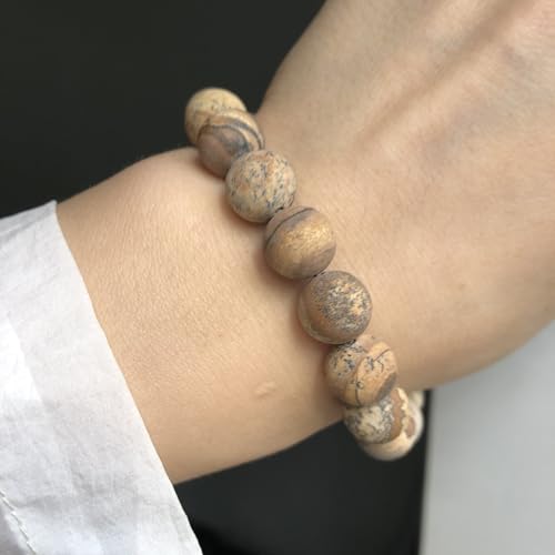 Matte Picture Stone 6mm 60 Pcs Stone Beads for Jewelry Making Large Beads Bracelet Keychain Loose Round Smooth Gemstone Beads Necklace Earrings DIY Arts and Crafts Natural Stone Beads ﻿ - color: Matte Picture Stone, size: 6mm