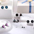 Hicarer 200 Pieces Stud Earring Kit, Including 50 Pieces 12 mm Stainless Steel Blank Stud 50 Rubber Back, 50 Pieces 12 mm Clear Glass Cabochons 50 Stainless Steel Earring Back for DIY Making (Black) - color: Clear