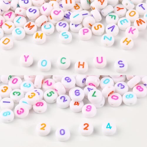 Yochus 1000pcs White Mixed Round Acrylic Letter Beads 4x7mm Colorful Alphabet Number Beads for Jewelry Making and DIY Bracelets - color: Colorful Letter&Number, size: 4x7mm