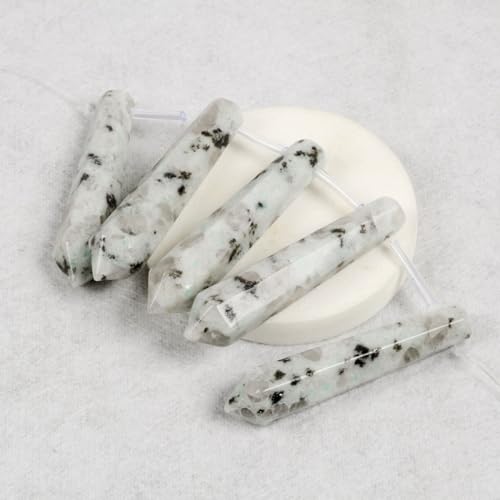 50mm Natural Kiwi Jasper Hexagonal Wand Jewelry Making Crystal Pointed Chakra Reiki Healing Beads 2mm Hole Drilled(Pack of 5) - color: Kiwi Jasper