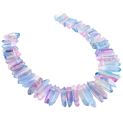 rockcloud Natural Rock Crystal Points Titanium Coated Clear Quartz Sticks Spikes Top Drilled 15 inch Strand,Pink&Blue - color: #1-Pink&Blue