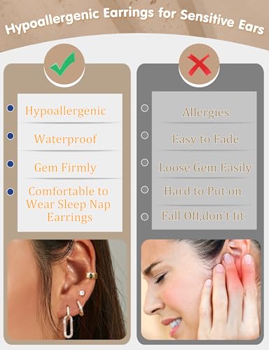 ORAZIO Small Gold Hoop Earrings for Women Hypoallergenic 14K Gold Plated Chunky Huggie Earring Sets for Multiple Piercing Dainty Earing Stacks Set Cute Silver Cartilage Jewelry Trendy Gifts - style: 14K Gold Plated-Paperclip
