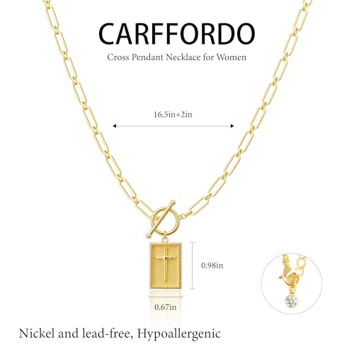 Carffordo Gold Plated Necklaces for Women - Dainty Layered 14K Gold Plated Stack Paperclip Rope Cuban Toggle Link Chain Choker Necklace Set Chunky Trendy Jewelry Gift - style: Cross-OT