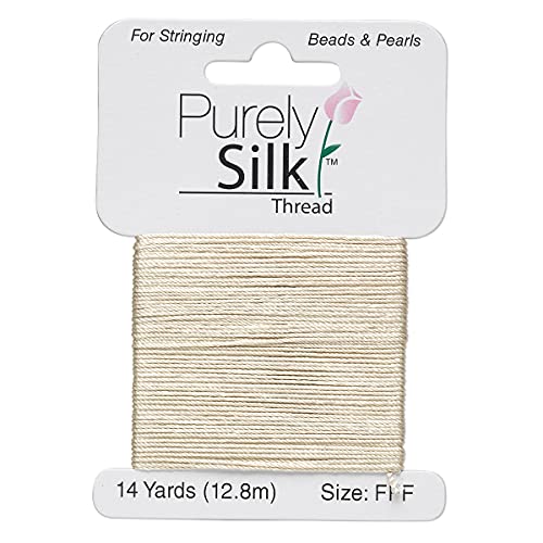 Purely Silk Simply Silk Beading Thread Cord Size FFF Ecru 0.016 Inch 0.42mm 14 Yards Card for Stringing Weaving Knotting Kumihimo