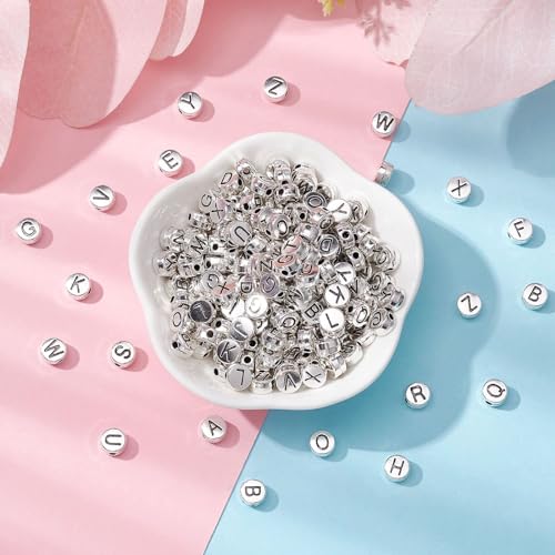 DanLingJewelry 200Pcs Antique Silver Round Letter Beads - Alphabet & Initial Letter Beads for Jewelry Craft Making - color: 200pcs - alphabet - random