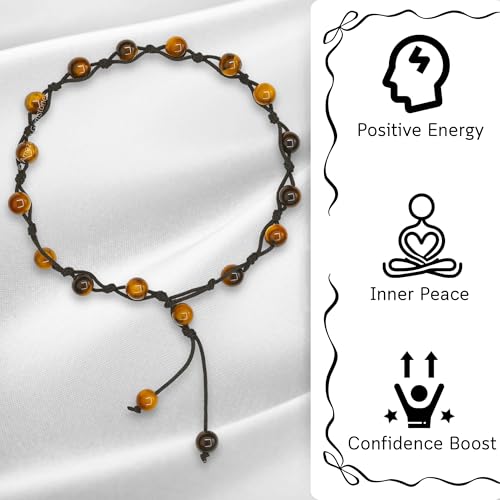 Amazing Gemstone Crystal Anklet Ankle Bracelets for Women - Waterproof Beaded Healing Crystal Anklets, Plus Size Chakra Gemstone Bead Anklet - color: Tigers Eye, style: Hand Knotted