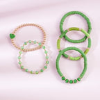 RISHEGAE Heishi Beaded Stretch Bracelets for Women Stackable Polymer Clay Beads Bracelets Friendship Boho Summer Beach Bracelet Jewelry Set - color: D-Green Set