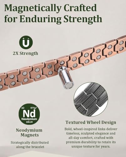 Copper Bracelet for Men, 2X Strength 99.99% Pure Copper Magnetic Bracelet with Magnets, Butterfly Clasp Design, Adjustable Length with Sizing Tool - color: Black