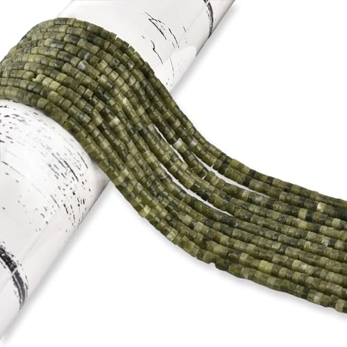 300pcs Natural Canada Green Jade Heishi Spacer Beads 2x4mm Genuine Real Disc Stone Beading DIY Charm Smooth Loose Gemstone Beads for Jewelry Making Bracelets Necklaces Earrings Crafts - color: Canada Green Jade