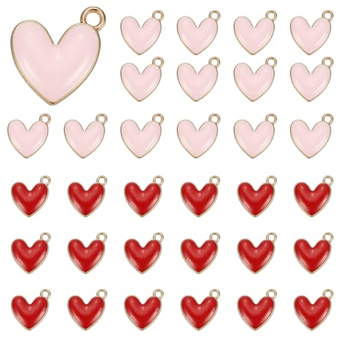 MECCANIXITY Enamel Alloy Heart Charm, Valentine Heart Pendants Love Jewelry Making Charm for DIY Necklace Bracelet Earrings Keychain - color: Pink/Red
