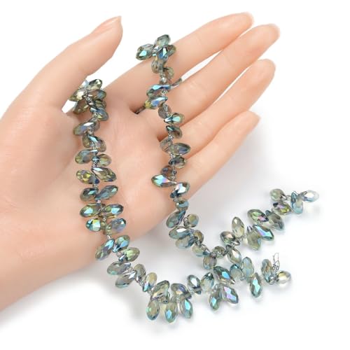 200pcs Czech 12mm Faceted Teardrop Briolette Crystal Glass Loose Beads Pendant Drop Spacer Bulk Peridot Shimmer for DIY Jewelry Making CCT2-36 - color: Peridot shimmer, size: 12x6mm - 200pcs