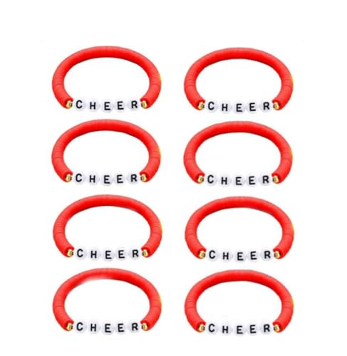 DATOA 8Pcs Cheer Bracelet Stackable Clay Beaded Bracelets Disc Stretch Preppy Bracelets Colorful Cheerleading Jewelry Gift for Cheer Team - color: Red