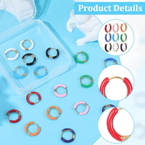 SUNNYCLUE 1 Box 18Pcs Huggie Hoop Earrings Huggie Hoop Earring Findings 16Mm Round Ear Hook Colorful 304 Stainless Steel Ear Hooks for Jewelry Making Accessories DIY Crafts Gifts Women Adult Supplies - style: Style 1