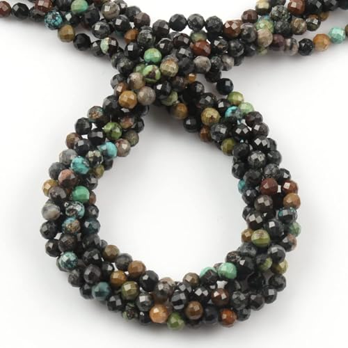 Natural African Turquoise Beads, 2mm 180pcs Small Round Faceted Loose Gemstones for DIY Jewelry Making, Handmade Bracelet and Necklace Crafting, with Size Card - color: African Turquoise, size: 2mm