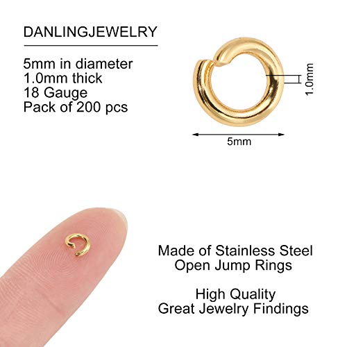 DanLingJewelry 200 pcs 304 Stainless Steel 19 Gauge Open Jump Rings 5mm for Jewelry Making DIY Golden Color - color: 200 pcs - ф5mm δ 1mm - Golden