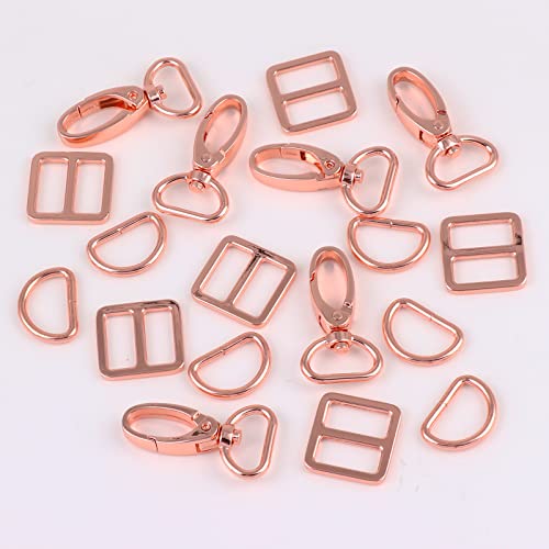 PECMER 3/4 Inch Purse Hardware for Bag Making - 18 Pcs Swivel Clasp, Hooks, Keychain Clip, Strap Chains, D Rings and Buckle Straps - 20mm Rose Gold - color: Rose Gold-18pcs-3/4 Inch