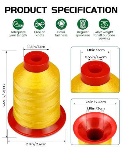 FIVEIZERO Extra Strong Upholstery Thread,Yellow 1000 Meters Bonded Nylon Thread for Denim Leather,Craft,Machine,DIY and Home (1 Pack) CJ - color: Yellow