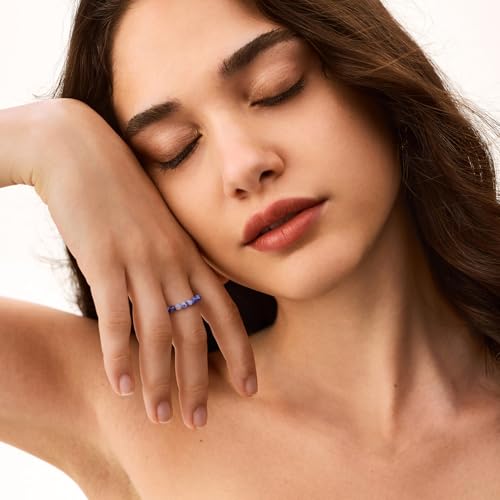 NLIEO Natural Gemstone Stretch Beaded Rings for Women Stackable Dainty Elastic Crystal Rings Jewelry - style: Sapphire