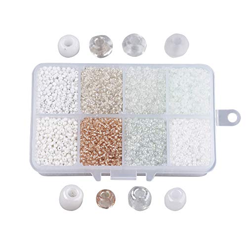 Pandahall 12500pcs 12/0 Round Glass Seed Beads Tiny Pony Beads Loose Spacers Bead for Jewelry Making (White) - color: White, size: 12/0