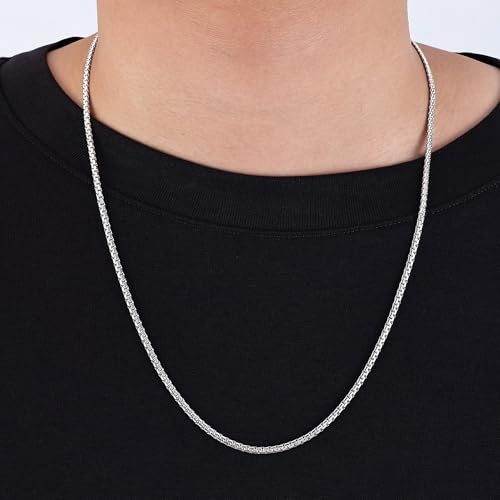 Fiusem Flat Box Chains for Men, 2.5/3/4/4.5/5mm Silver Tone Box Chain Necklace, Stainless Steel Necklaces for Men and Women 16-28 Inches, Jewelry Gift - size: 18 Inches, style: Silver 2.5MM