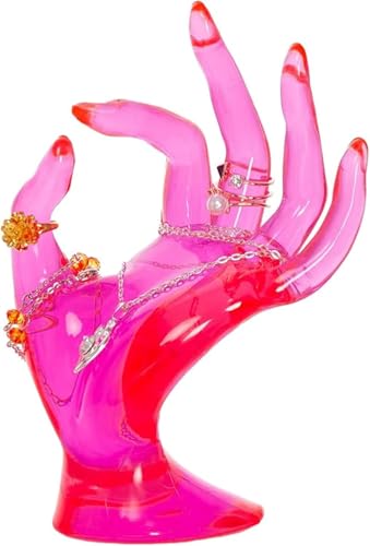 Maxsirui Hand Form Ring Holder Jewelry Display Organization Rack Bracelet Ring Watch Stand Support Aesthetic Y2k Room Decor (Rose Red) - color: Rose Red