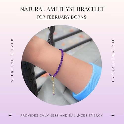 Faceted Bracelet for Women, Certified 925 Sterling Silver with 18K Gold Vermeil Healing Crystal Bracelets for Women - Crystals and Healing Stone Bracelet Women Jewelry for Gift - color: Amethyst