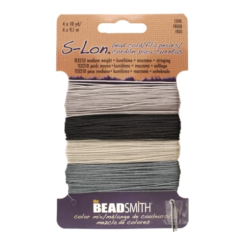 The Beadsmith S-Lon Bead Cord – .5 mm Twisted Nylon Cord for Stringing, TEX210, Cool Neutrals Mix, 4 Colors, 10 Yards Each Color - color: Cool Neutrals