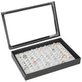 KUKUVR 100 Slots Ring Earring Holder Display Case, Velvet Jewelry Ring Earring Storage Organizer Box Tray with Clear Lid for Women And Selling Show (Black+White) - color: Black+White
