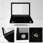 Wudygirl Jewelry Organizer 24 Grid Jewelry Tray with Clear Lid Velvet Jewelry Box Earrings Holder Organizer Jewelry Display Case (Black 24 Grid) - style: 24 Grid Tray