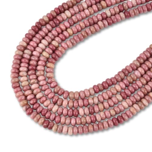 160pcs 4x2mm Natural Rhodochrosite Disk Rondelle Spacer Semi Precious Gemstone Loose Stone Beads for Jewelry Making 15 Inch - color: Rhodochrosite