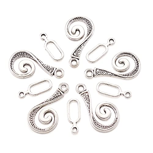 Craftdady 20 Sets Spiral Hook Vortex and Toggle Clasps - Antique Silver Vintage Buckle Closure End Clasps for DIY Bracelet and Necklace Jewelry Making - color: Antique Silver, 6-13.5x16.5-25.5mm
