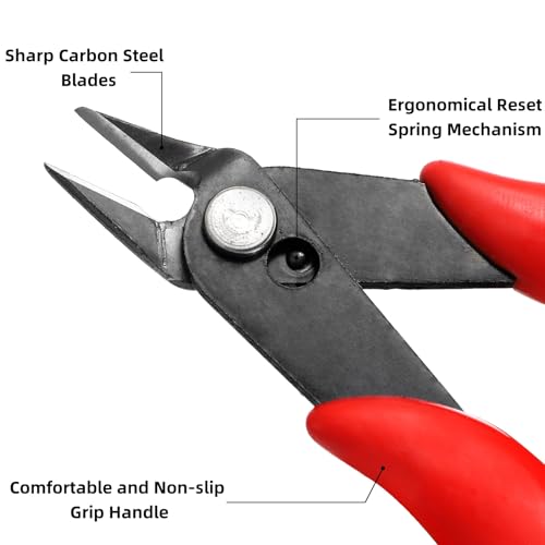 Covzoe 10 Pack 170 Wire Cutters, 5 Inch Small Precision Flush Cut Pliers with Spring, Micro Diagonal Side Cut Nippers, Sharp Wire Clippers for Electronics, Jewelry Making, Zip Ties, Soft Copper Wire