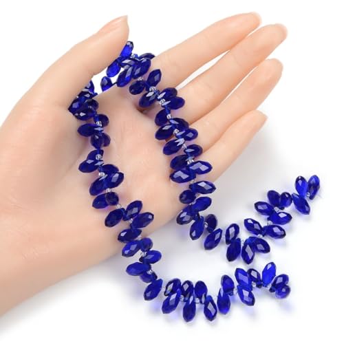 200pcs Czech 12mm Faceted Teardrop Briolette Crystal Glass Loose Beads Pendant Drop Spacer Bulk Cobalt Blue for DIY Jewelry Making CCT2-25 - color: Cobalt blue, size: 12x6mm - 200pcs