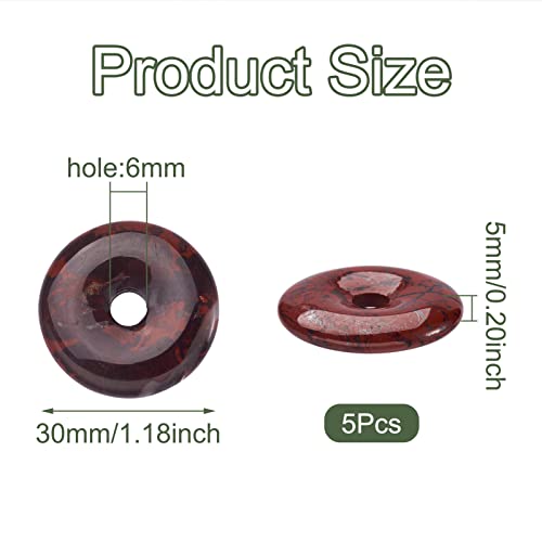 FASHEWELRY 5Pcs Donut Disc Natural Mahogany Obsidian Stone Pendants 30x5mm Large Hole Healing Chakra Circle Ring Flat Round Gemstone European Charms for Jewelry Making Hole: 6mm - color: Mahogany Obsidian, Colorful