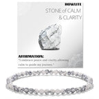 Natural Faceted Crystal Bracelet for Women,4mm Gemstone Round Beads Bracelets Adjustable Stretchy Healing Crystal Beads Bracelets Dainty Jewelry Gift - color: Howlite