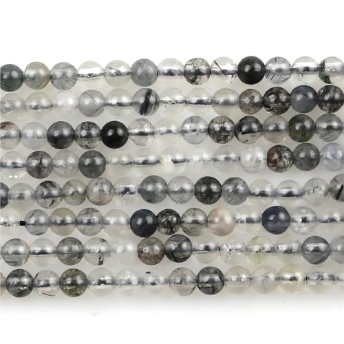 MJDCB 225pcs Natural Small Stone Beads 3mm Black Rutilated Quartz Round Smooth Loose Gemstone Bead for Jewelry Making Bracelets Earrings Necklaces Accessories - color: Black Rutilated Quartz