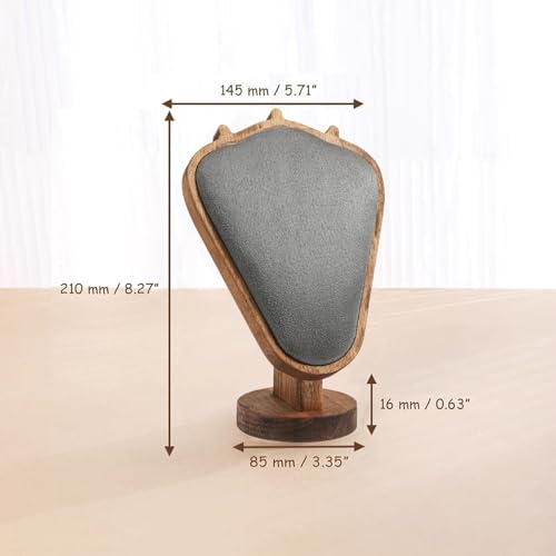 TANG SONG 8.27" Walnut Wooden Base Leather Soft Mat Necklace Display Stand Jewelry Organizer Holder (Walnut-Gray) - color: Walnut -Gray