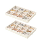 Stackable Jewelry Organizer Tray For Drawers,White Leather Small Earring Storage Tray,Bracelet And Necklace Display Box,Jewelry Ring Display Case (12 Grids) - style: 12 Grids