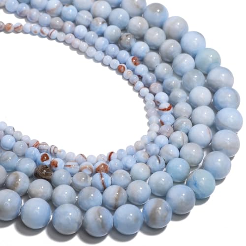 Stone Beads, 45pcs Blue Aquamarine Gemstone, 8mm Round Loose Beads for Jewelry Making, Bracelets, with Bag, String & Card - color: Blue Aquamarine, size: 8mm